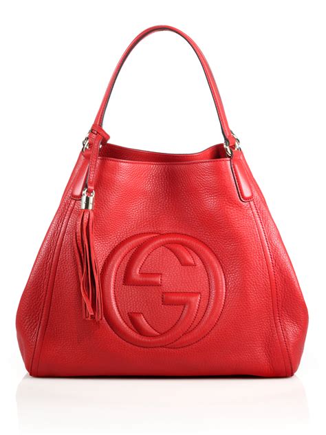 gucci red leather hobo handbag|Gucci B medium shoulder bag in Rosso Ancora red leather.